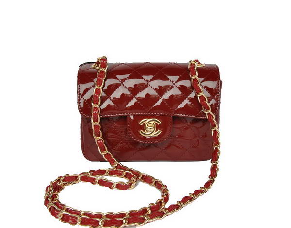 Best Wholesale Chanel Classic mini Flap Bag 1115 Bordeaux Patent Gold Replica